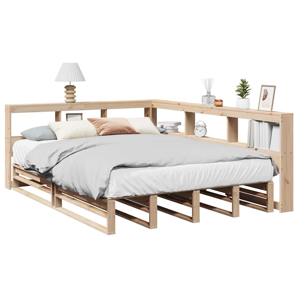 vidaXL Sänky kirjahyllyllä ilman patjaa 160x200 cm täysi mänty