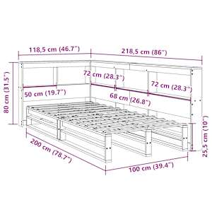 Postel s knihovnou bez matrace bílá 100x200 cm masivní borovice - obrázek 14