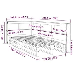 Postel s knihovnou bez matrace 90 x 200 cm masivní borovice - obrázek 14