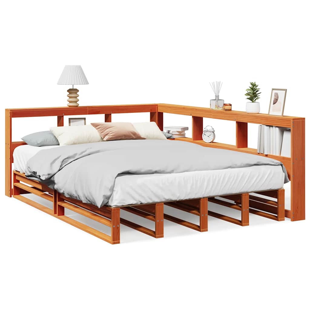vidaXL Postel s knihovnou bez matrace 140 x 190 cm masivní borovice