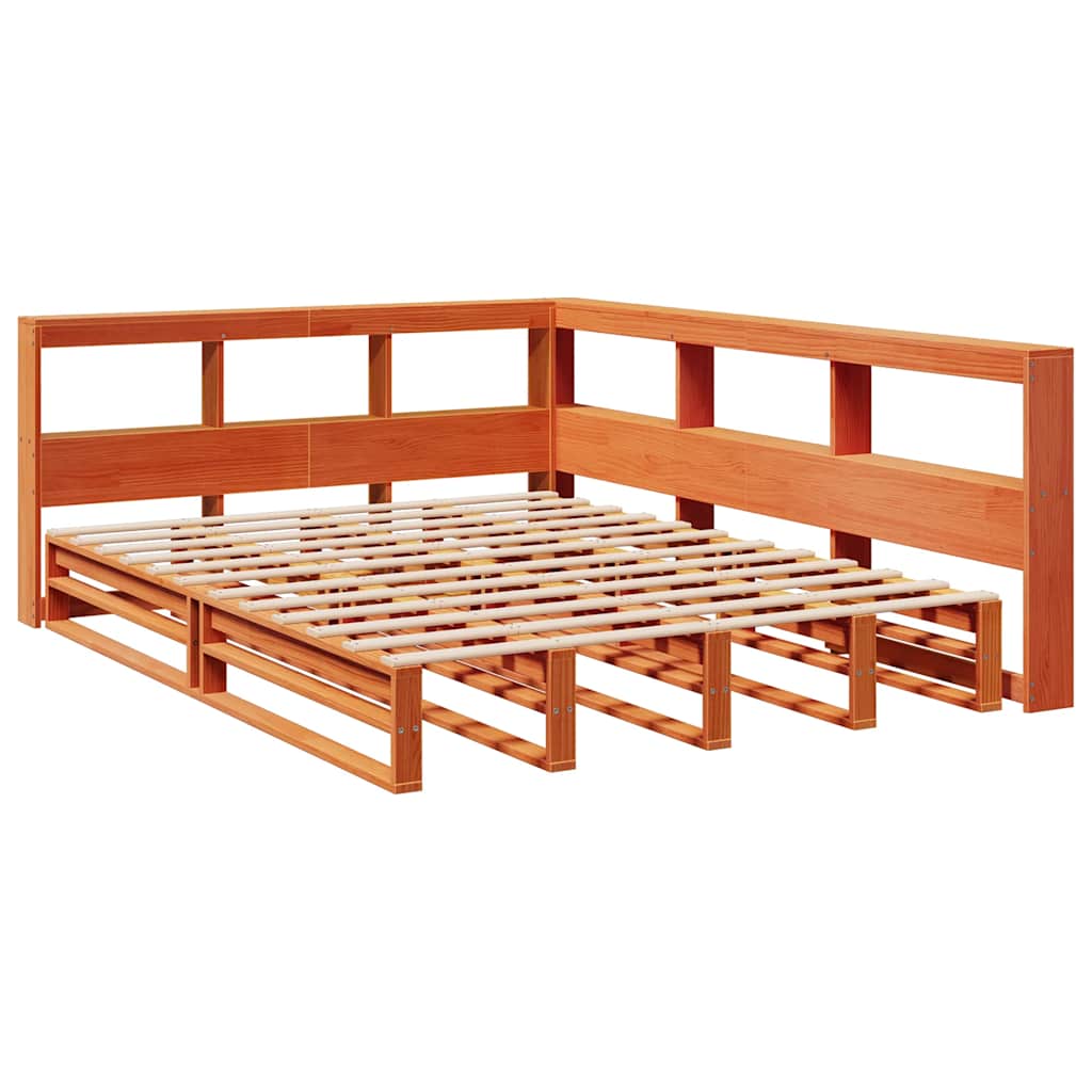 vidaXL Bed met boekenkast zonder matras grenenhout wasbruin 140x190 cm afbeelding