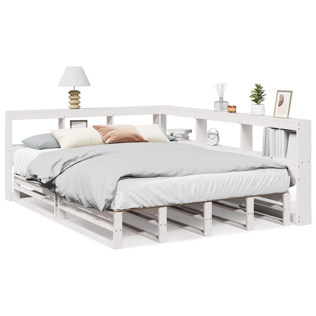 E-shop vidaXL Posteľ s knižnicou bez matraca biela 135x190cm borovicový masív