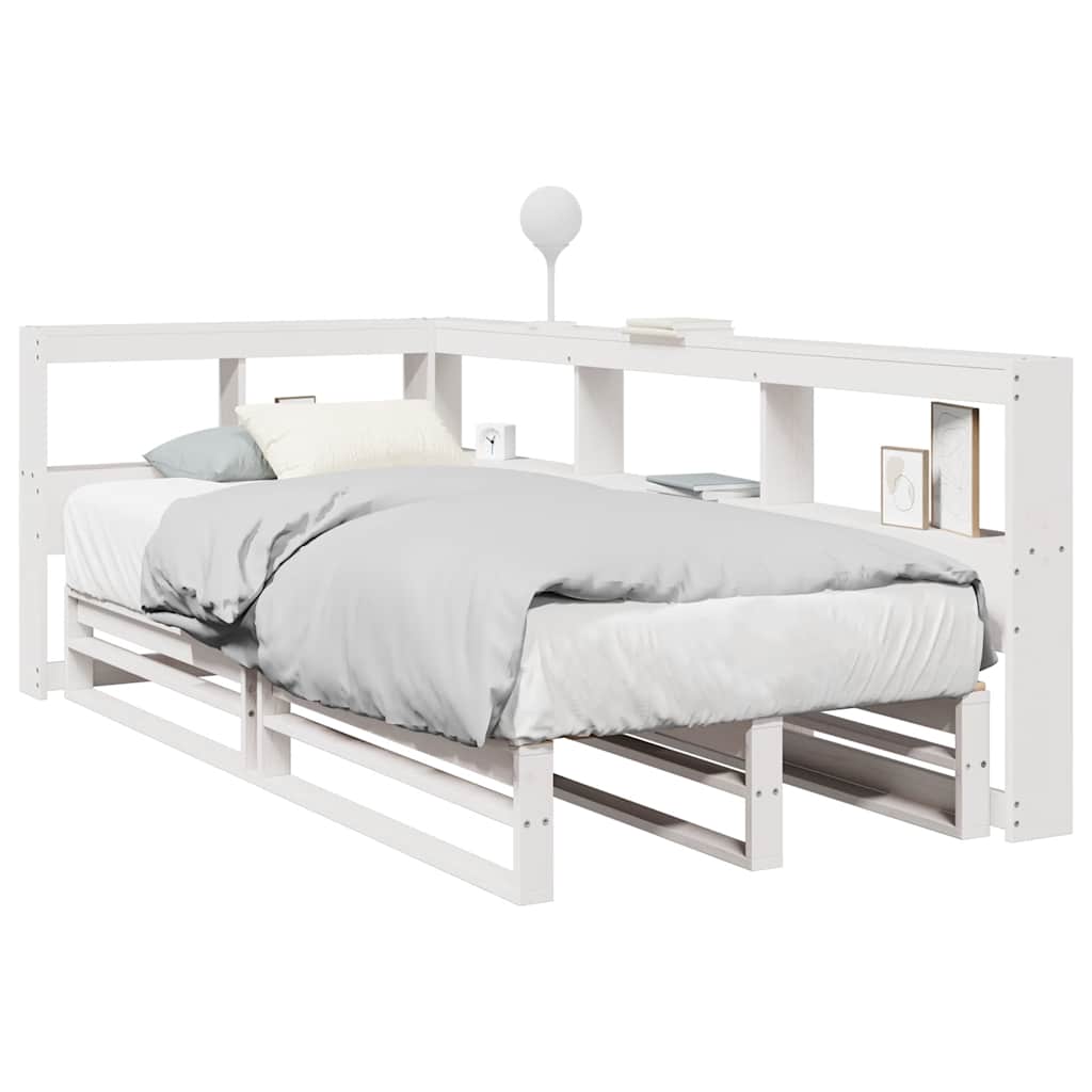 vidaXL Sänky kirjahyllyllä ei patjaa valkoinen 90x190 cm täysi mänty