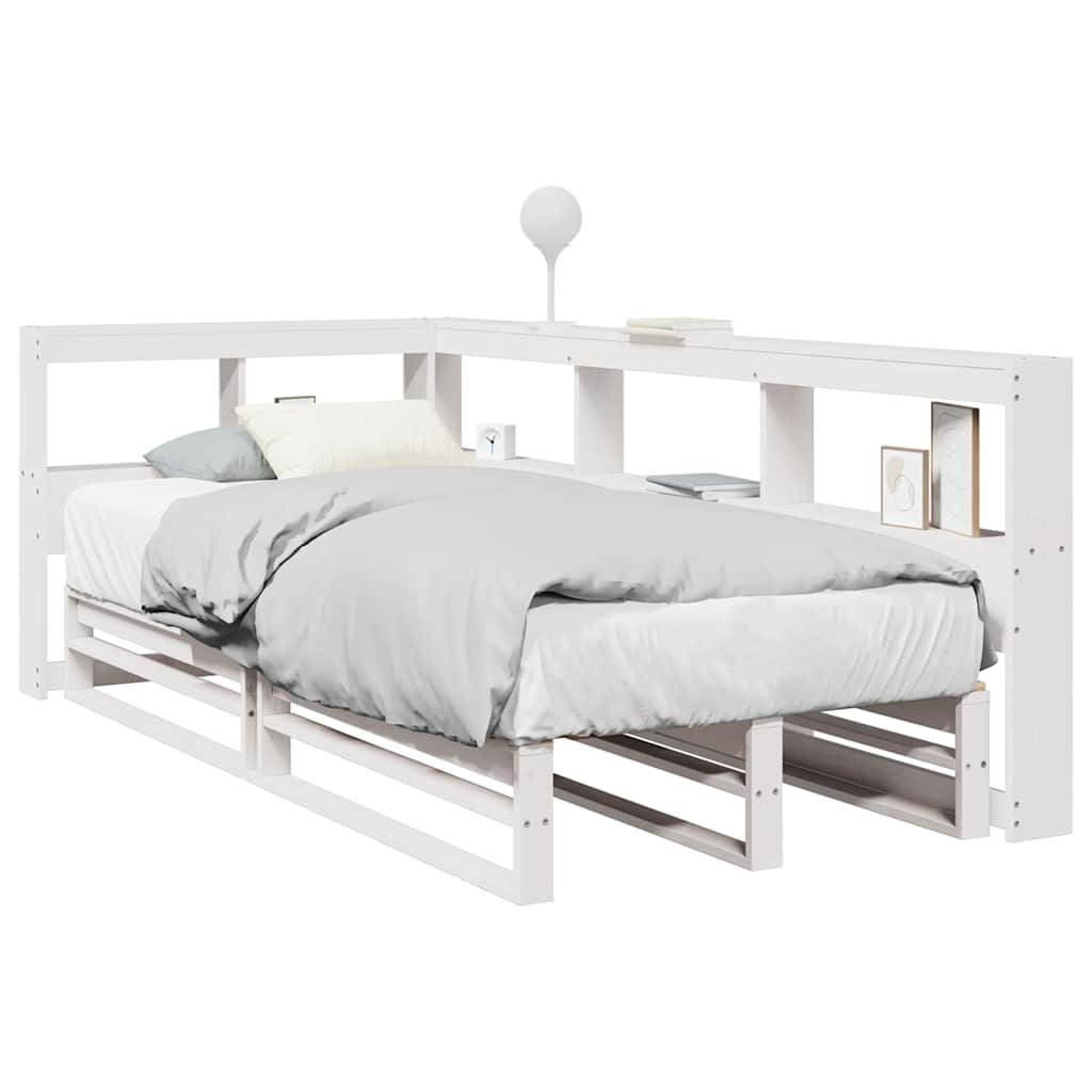 vidaXL Sänky kirjahyllyllä ei patjaa valkoinen 75x190 cm täysi mänty