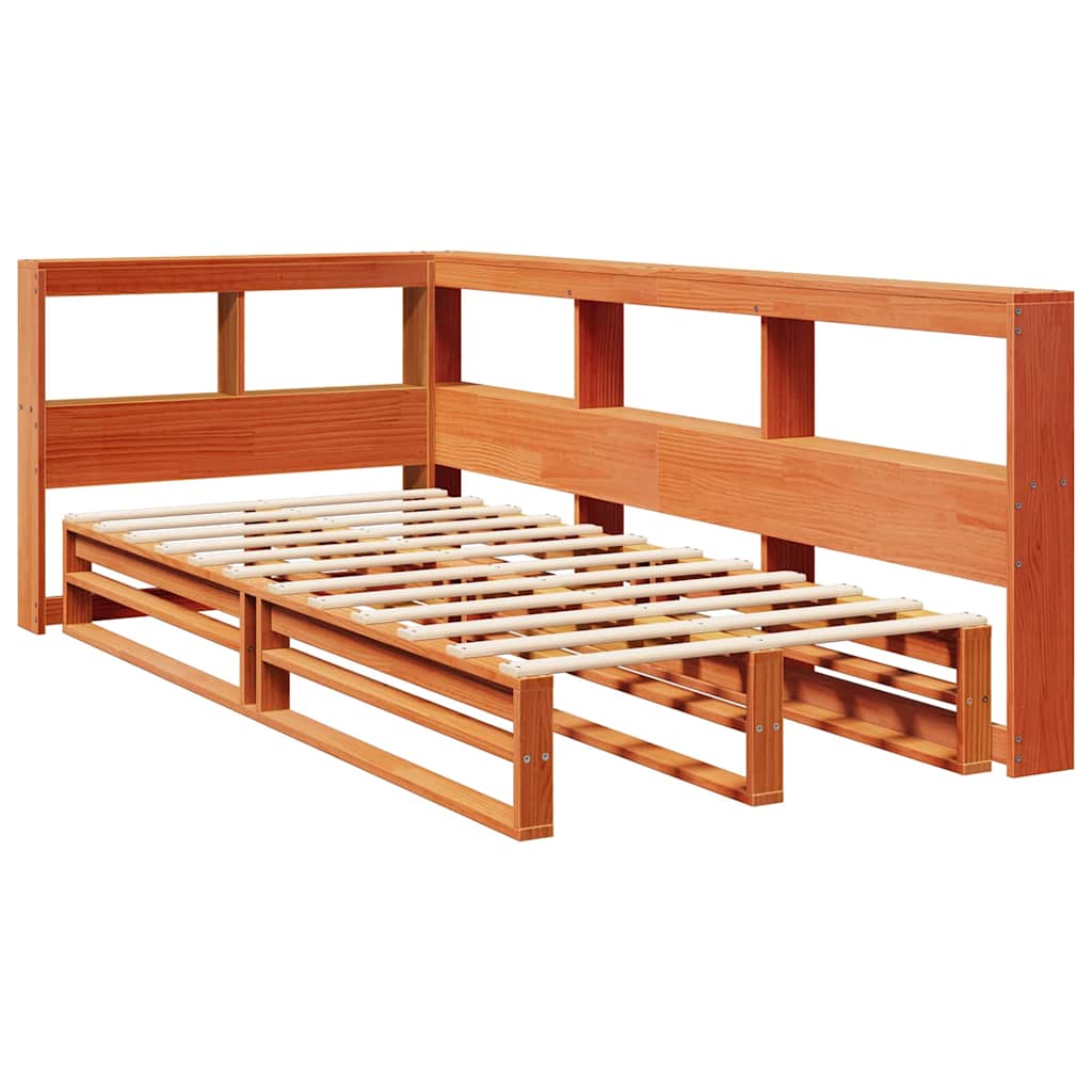 vidaXL Bed met boekenkast zonder matras grenenhout wasbruin 75x190 cm afbeelding