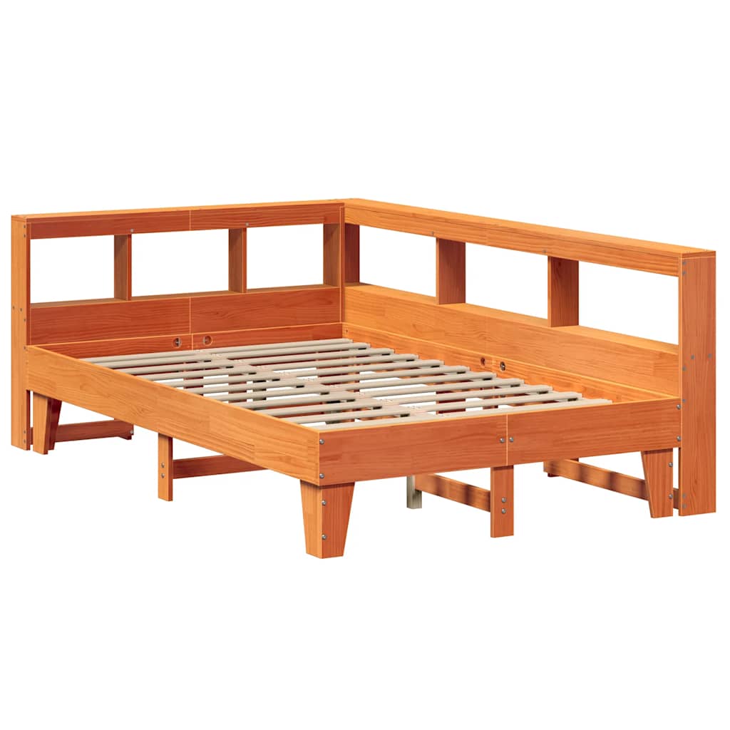 vidaXL Bed met boekenkast zonder matras grenenhout wasbruin 135x190 cm afbeelding