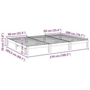 Rodinný rám postele bez matrace voskově hnědá 270x200 cm dřevo - obrázek 12