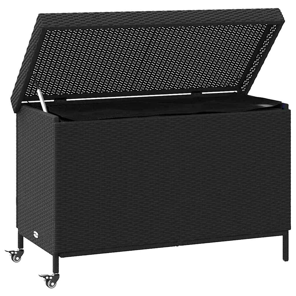 vidaXL fekete polyrattan kerti tárolóláda kerekekkel 110x55x73 cm