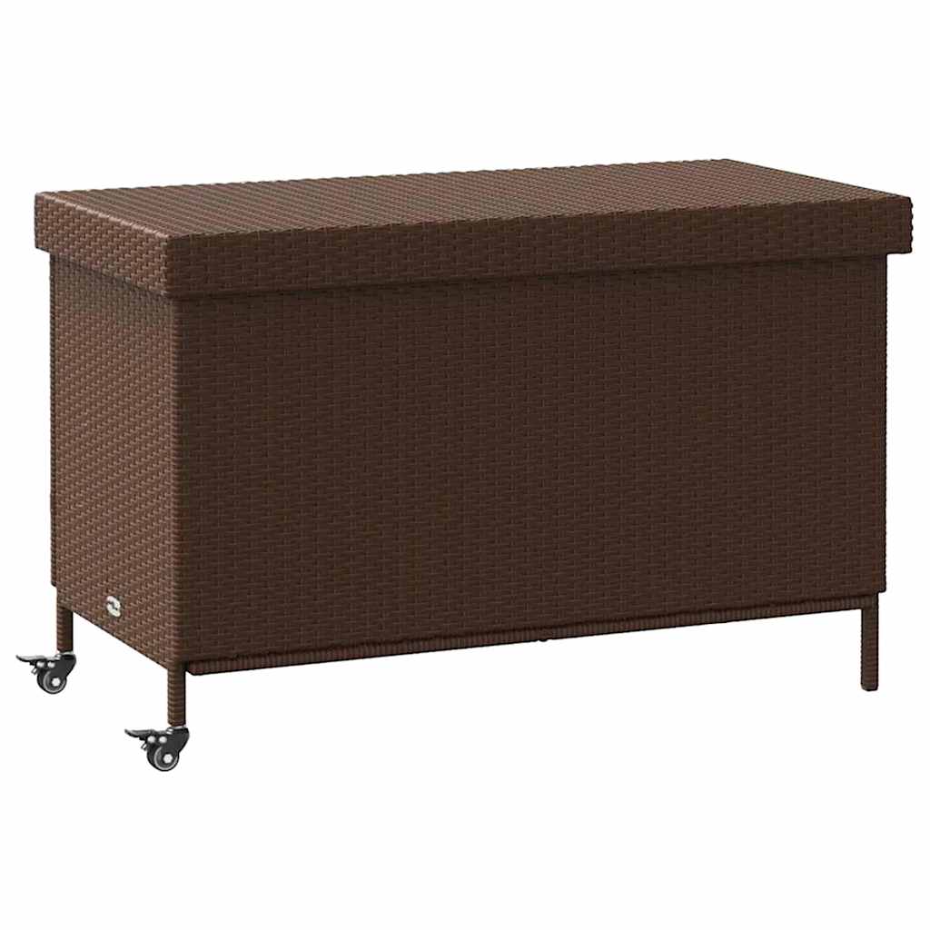 vidaXL Zahradní úložný box s kolečky hnědý 110x55x73 cm polyratan