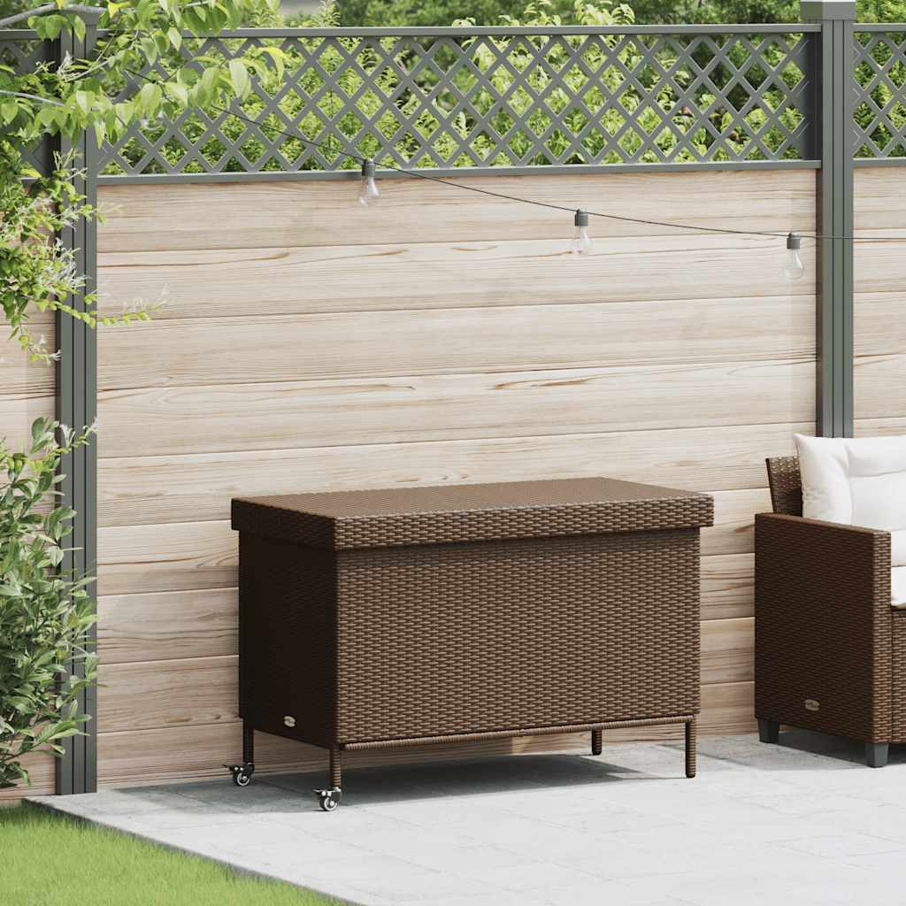 vidaXL Tuinbox met wielen 110x55x73 cm poly rattan bruin