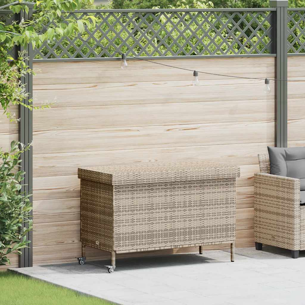 vidaXL Tuinbox met wielen 110x55x73 cm poly rattan grijs