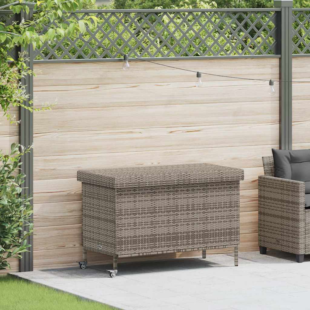 vidaXL Gartentruhe mit Rollen Grau 110x55x73 cm Poly Rattan
