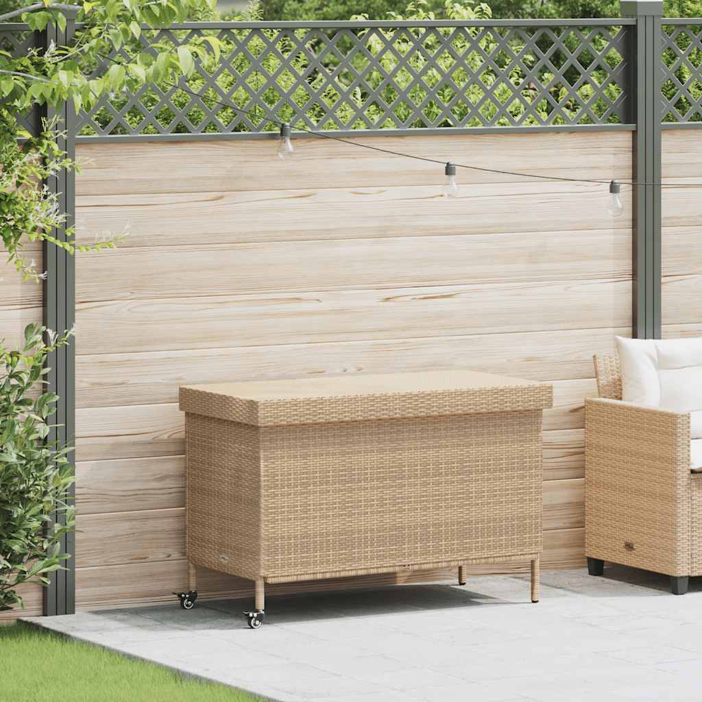 vidaXL Tuinbox met wielen 110x55x73 cm poly rattan gemengd beige