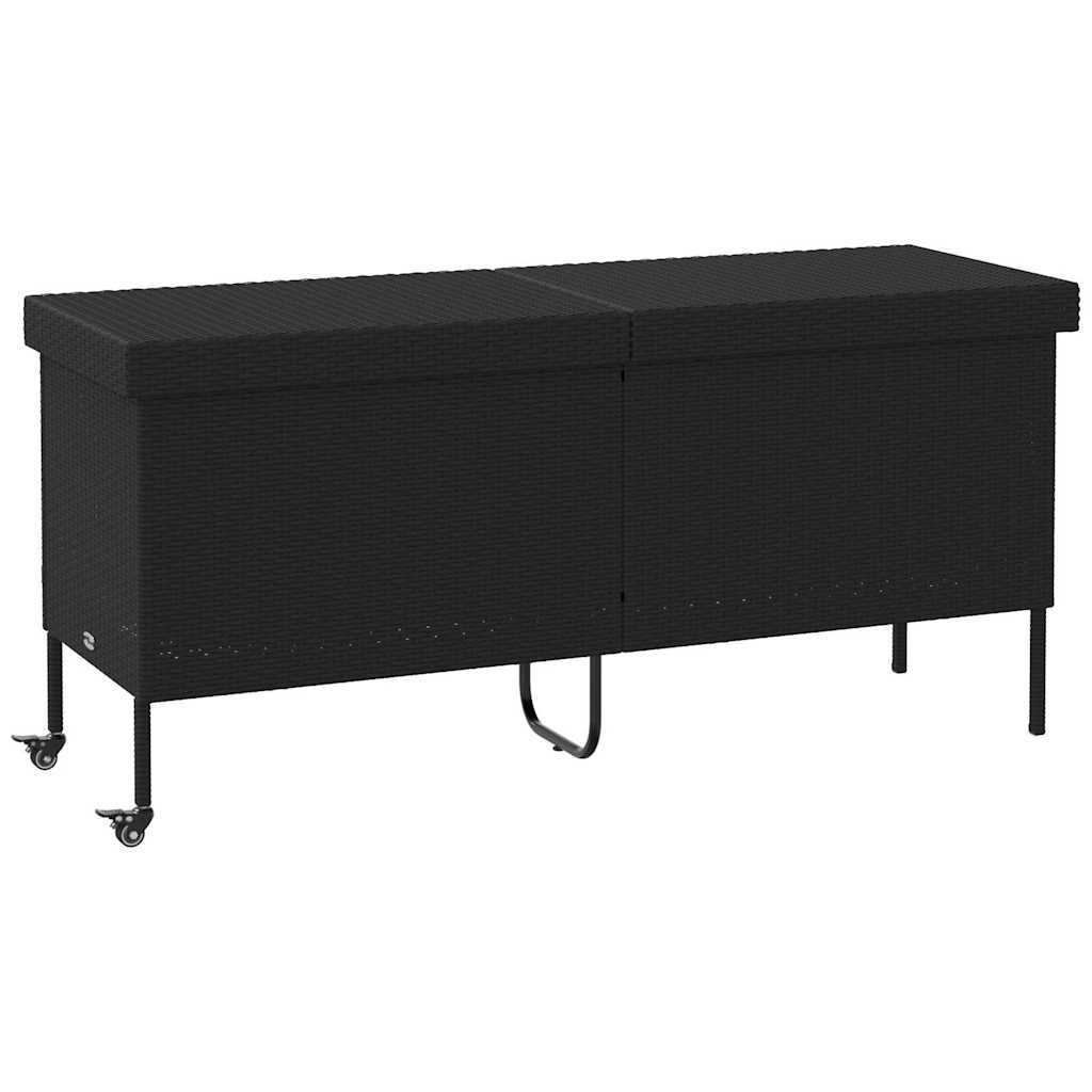 vidaXL Ladă depozitare de grădină cu roți negru 160x55x75 cm poliratan