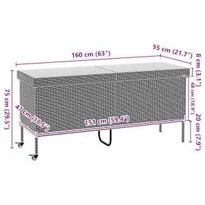Zahradní úložný box s kolečky černý 160x55x75 cm polyratan - obrázek 11
