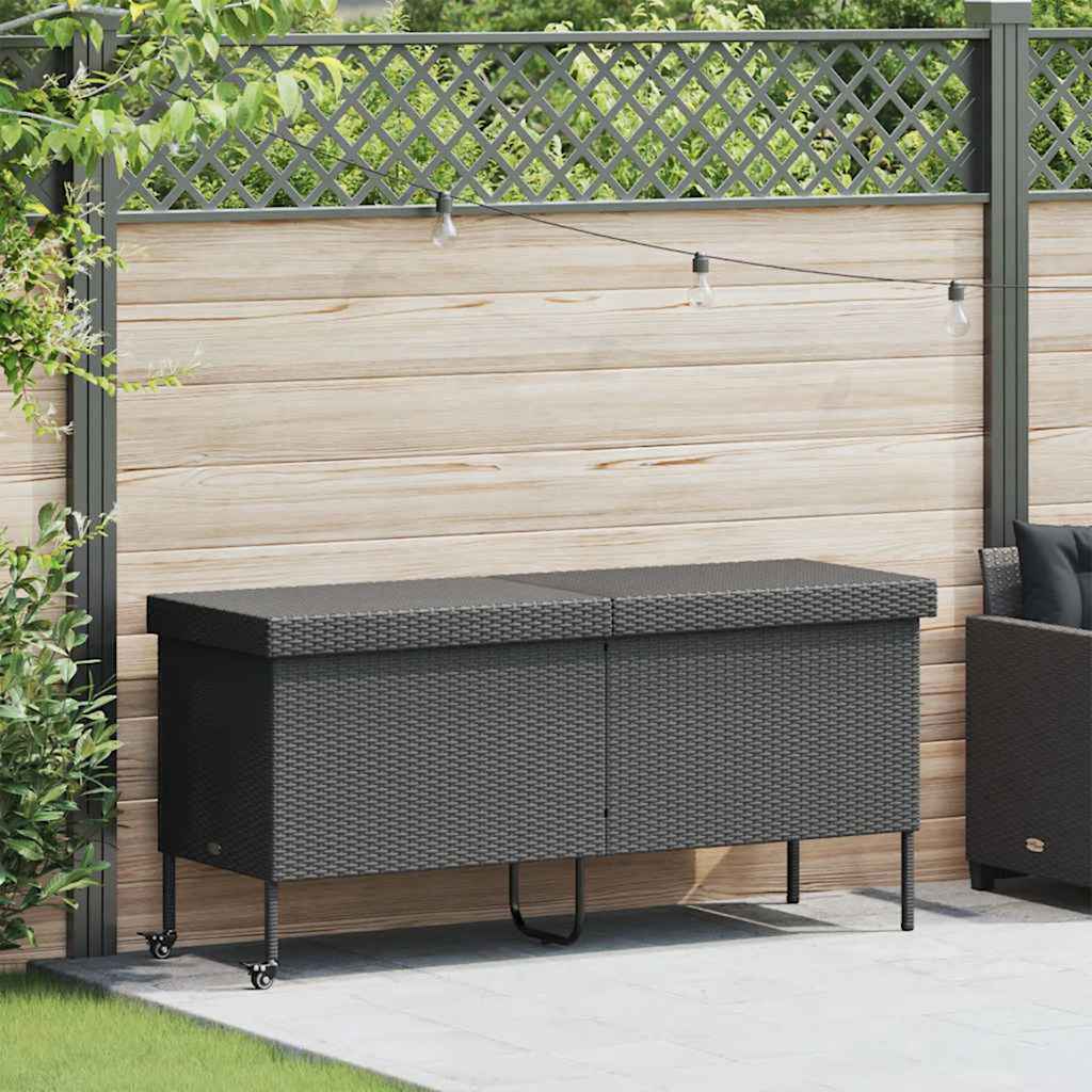 Opbevaringsboks med hjul i polyrattan - 160 × 55 × 75 cm, sort