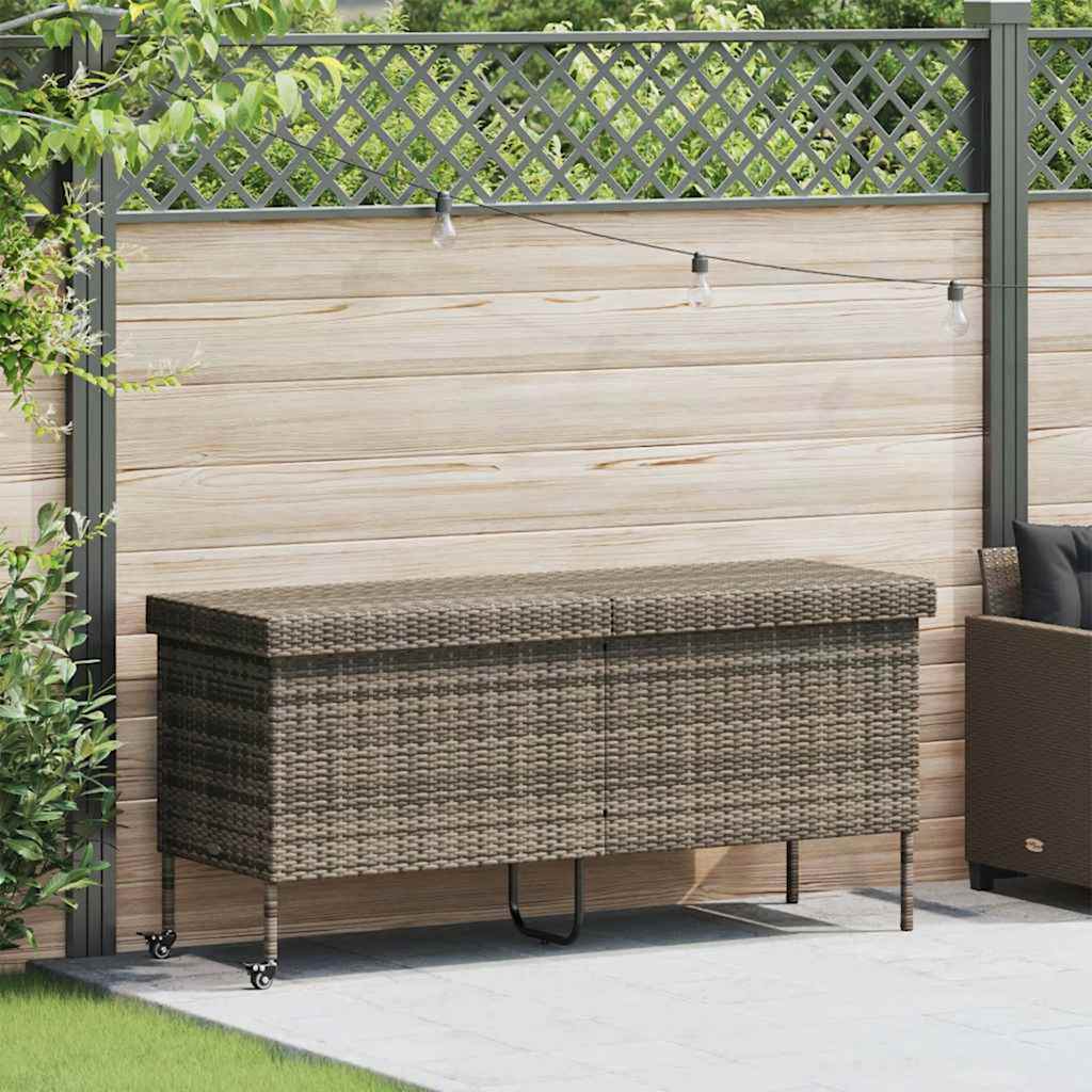 vidaXL Ladă depozitare de grădină cu roți, gri 160x55x75 cm poliratan
