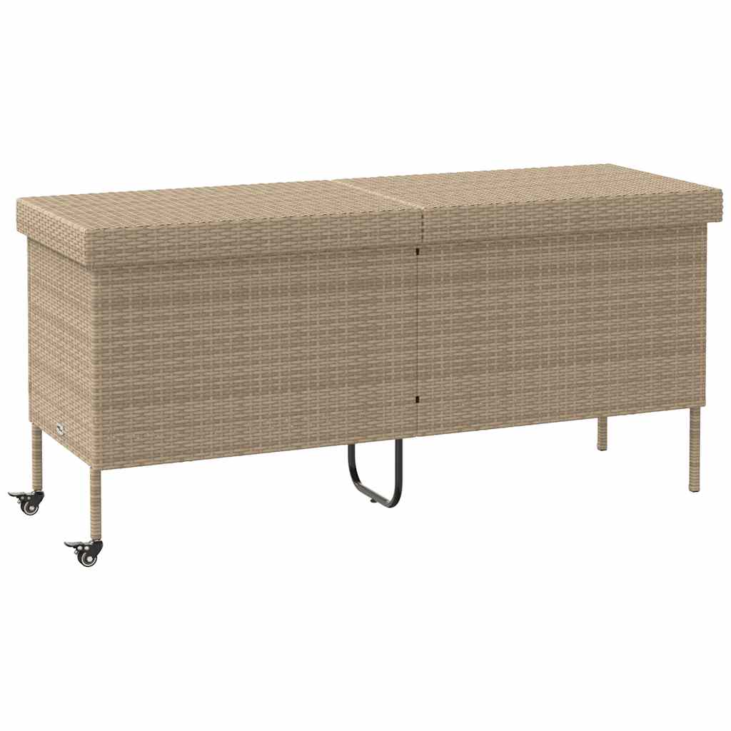 vidaXL Gartentruhe mit Rollen Beige 160x55x75 cm Poly Rattan