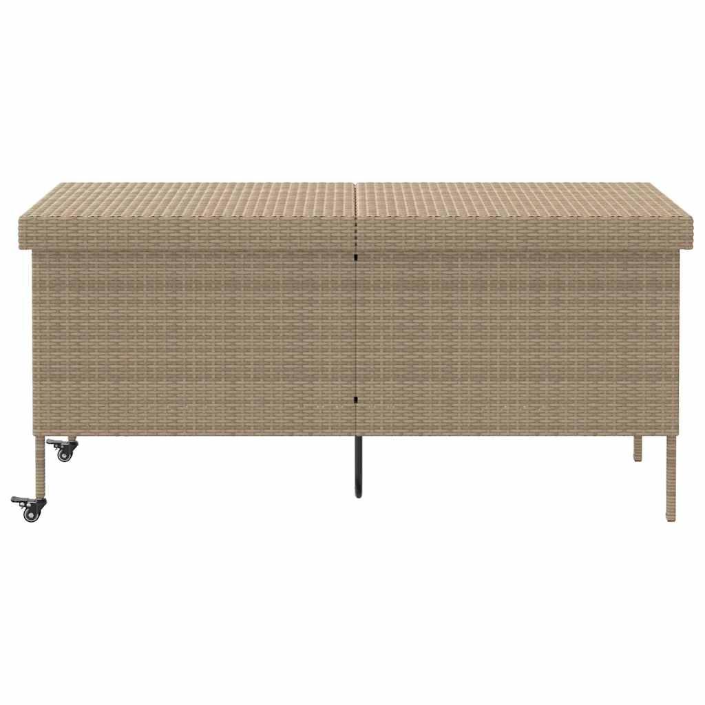 vidaXL bézs polyrattan kerti tárolóláda kerekekkel 160x55x75 cm