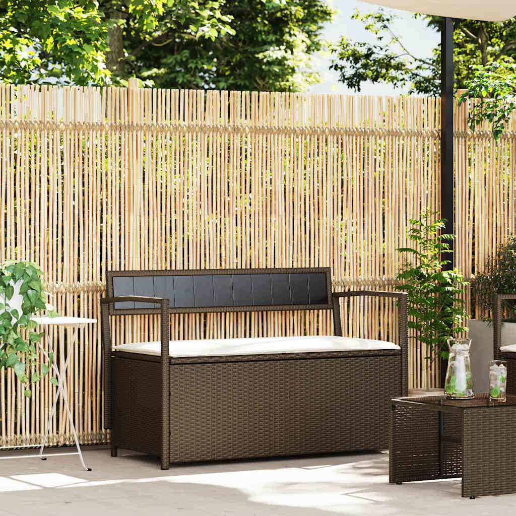 vidaXL Gartenbank mit Stauraum und Kissen Braun Poly Rattan