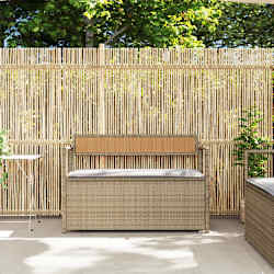 vidaXL Banco de jard&iacute;n con coj&iacute;n, color beige, polirat&aacute;n