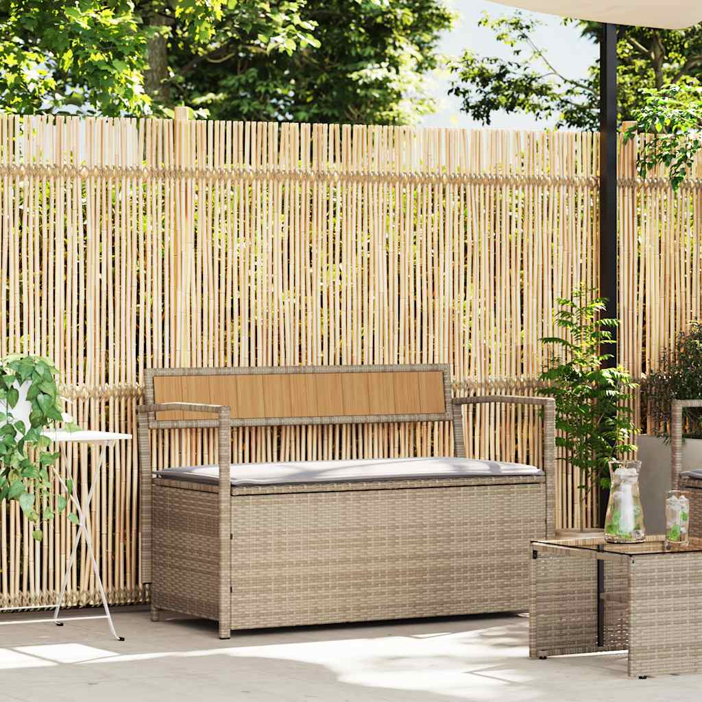 vidaXL Gartenbank mit Stauraum und Kissen Beige Poly Rattan