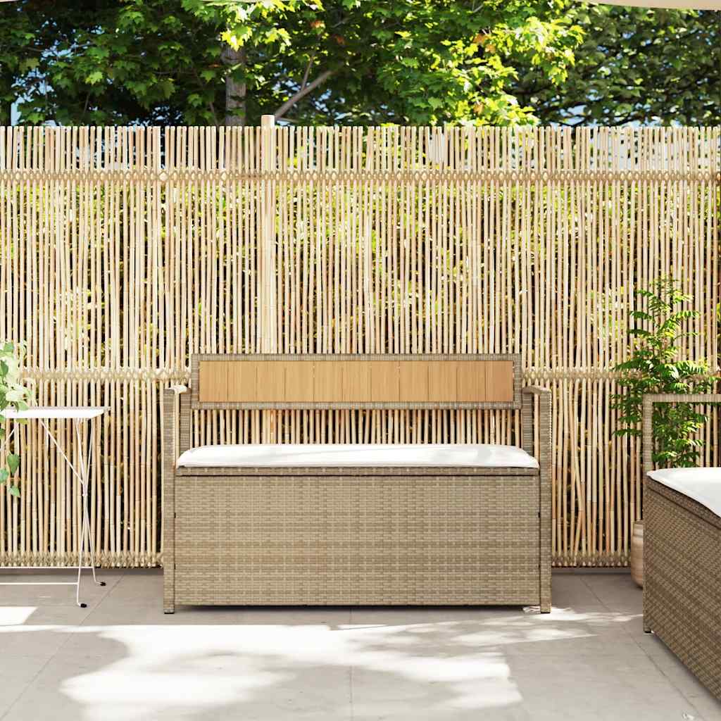vidaXL bézs polyrattan kerti tárolópad párnával