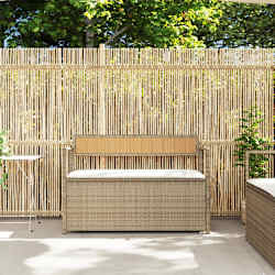 vidaXL Gartenbank mit Stauraum und Kissen Beige Poly Rattan