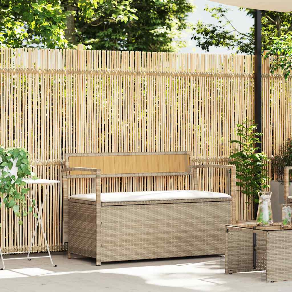 vidaXL Gartenbank mit Stauraum und Kissen Beige Poly Rattan