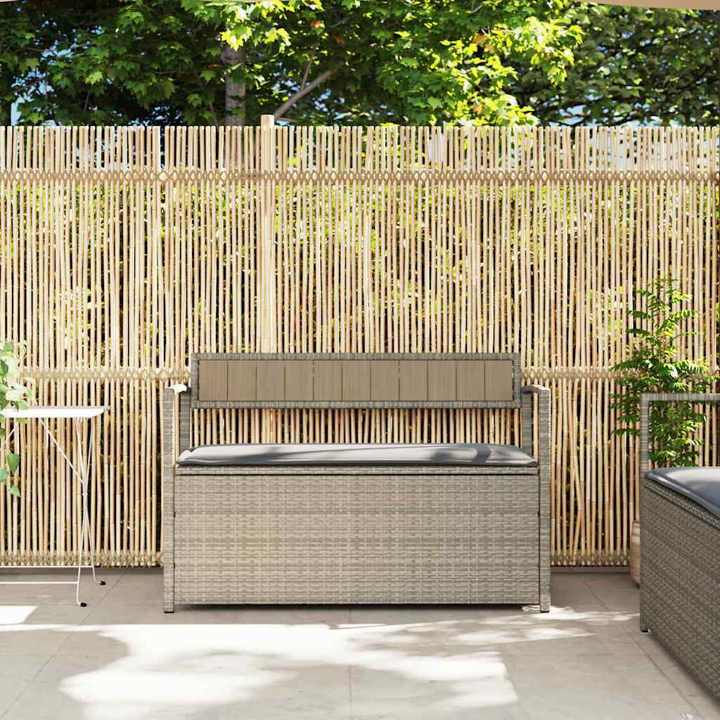 vidaXL világosszürke polyrattan kerti tárolópad párnával