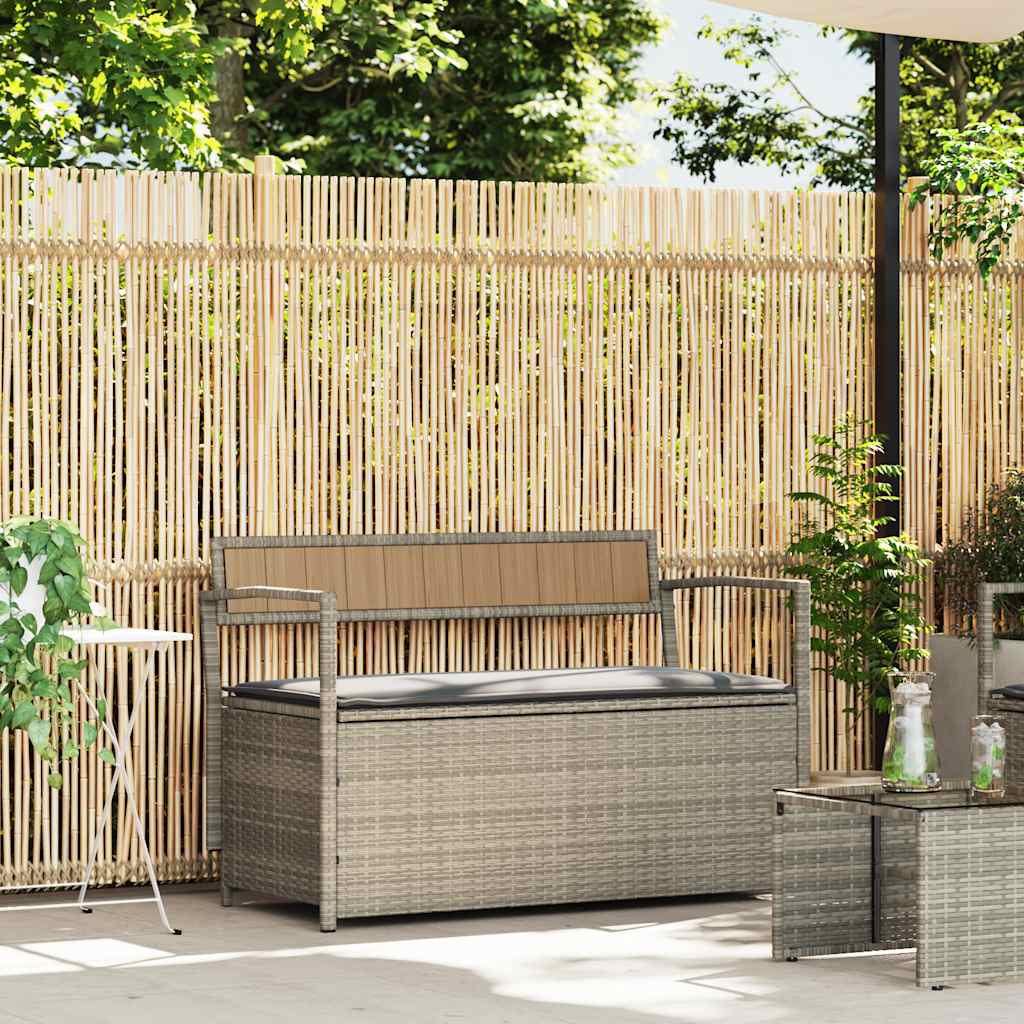 vidaXL Gartenbank mit Stauraum und Kissen Hellgrau Poly Rattan