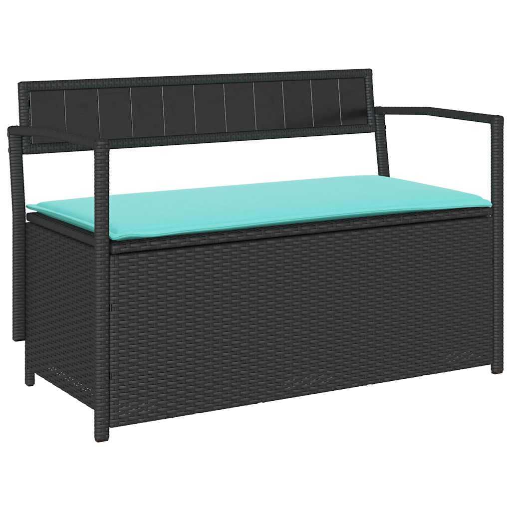 vidaXL Patio Storage Bench with Cushion Black Poly Rattan-image-8721158648600