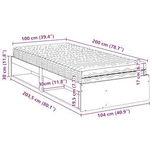 Válenda s matrace voskově hnědá 100 x 200 cm masivní borovice - obrázek 13