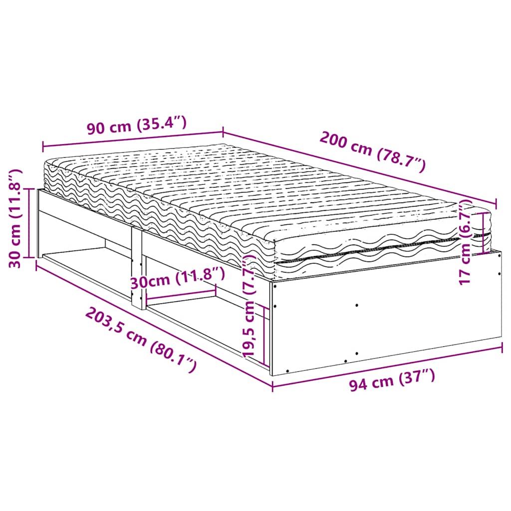 Izvlečna postelja z vzmetnico 90x200 cm trdna borovina - slika 13