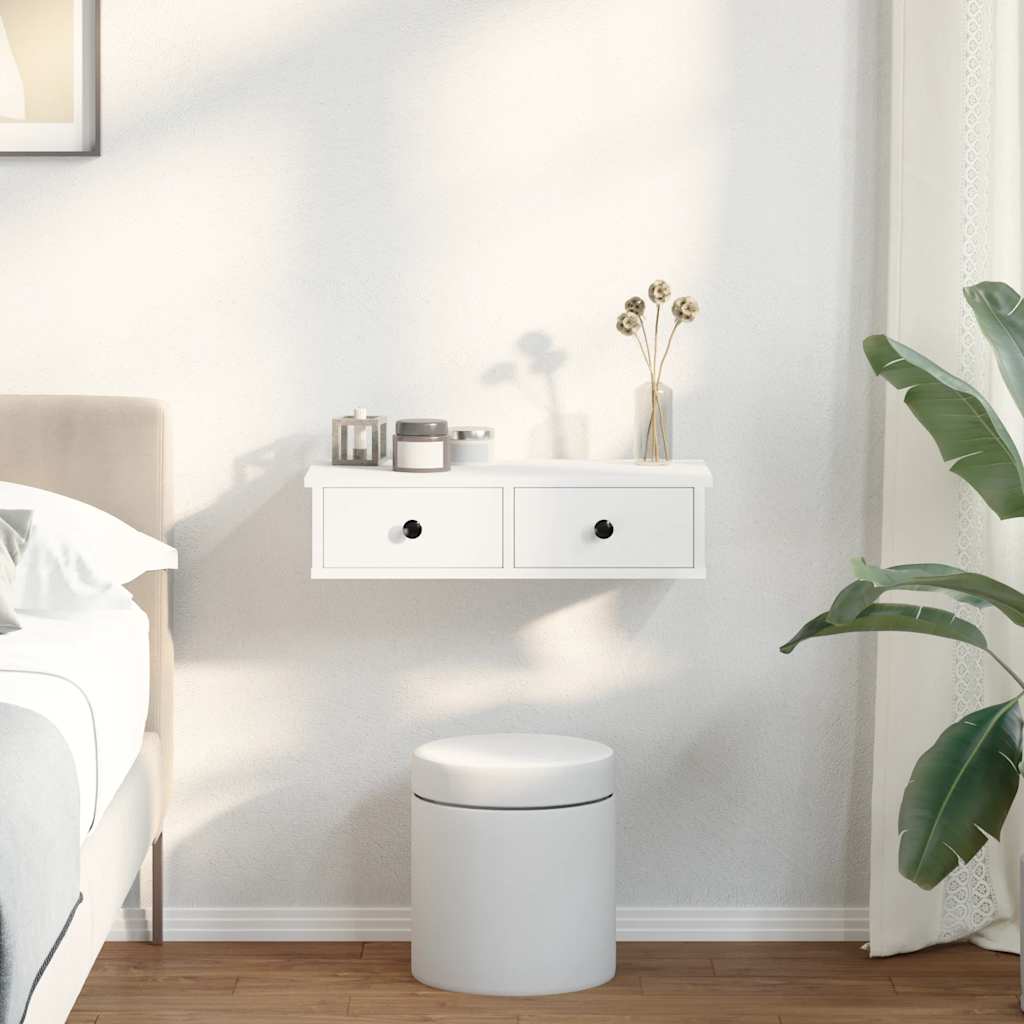 vidaXL Raft de perete cu sertare, alb, 60x28x15 cm, lemn prelucrat