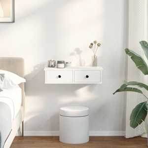 Stenska polica s predali bel 60x28x15 cm inženirski les