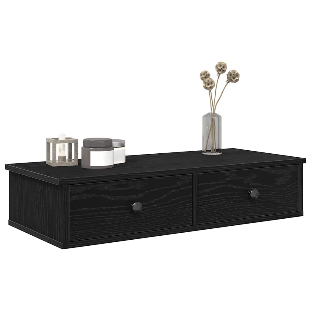 vidaXL Wandregal mit Schubladen Schwarz 80x31x17 cm Holzwerkstoff