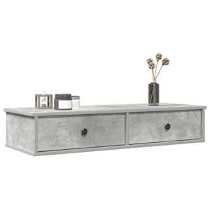 Stenska polica s predali betonsko siv 100x37,5x19 cm inž. les