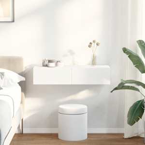 Stenska polica s predali bel 80x33x17 cm inženirski les