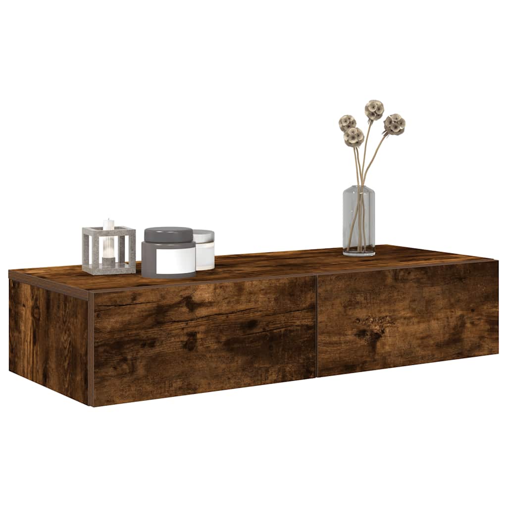vidaXL Wandschap met lades 80x33x17 cm bewerkt hout gerookt eikenkleur afbeelding