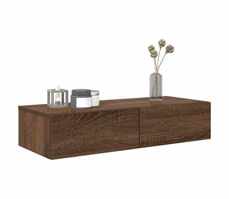 vidaXL sienas plaukts ar atvilktnēm brūns ozols 80x33x17 cm