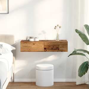 Stenska polica s predali starinski les 80x33x17 cm inž. les