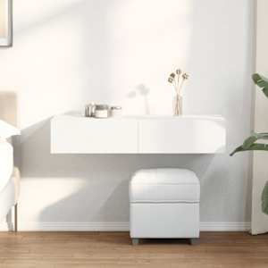 Stenska polica s predali bel 100x36x19 cm inženirski les