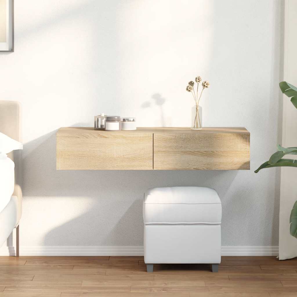 vidaXL væghylde med skuffer 100x36x19 cm konstrueret træ sonoma-eg