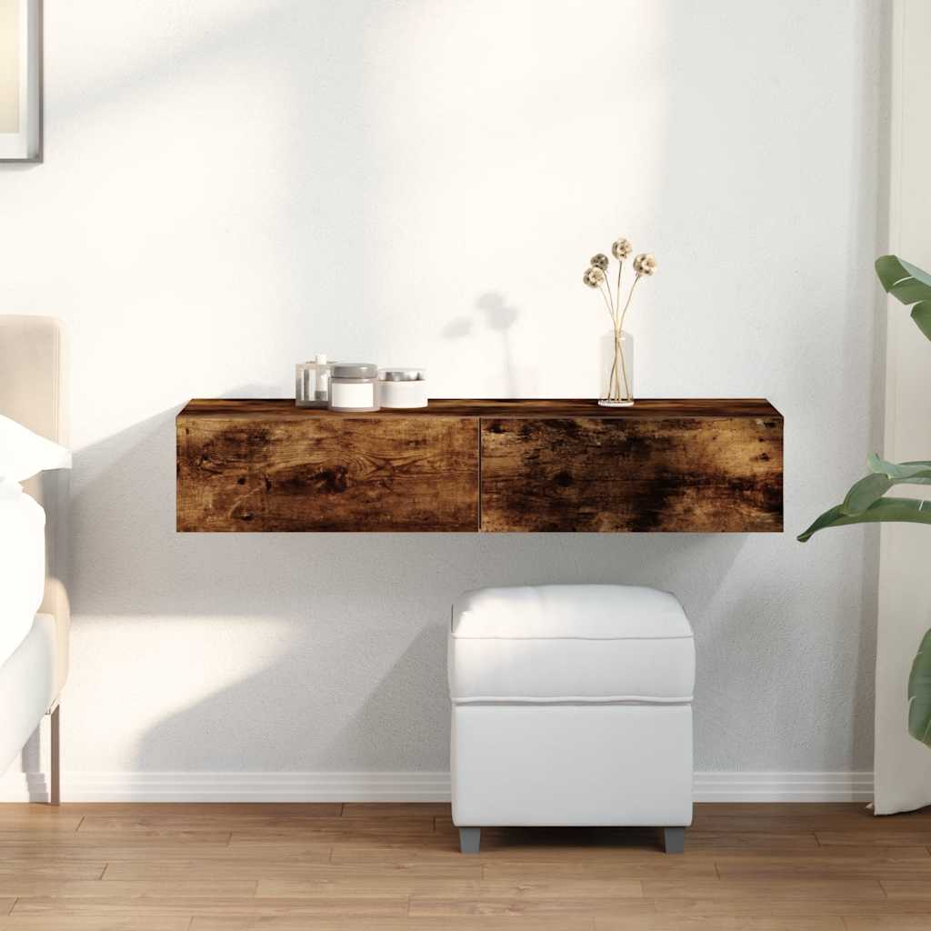 vidaXL væghylde med skuffer 100x36x19 cm konstrueret træ røget eg