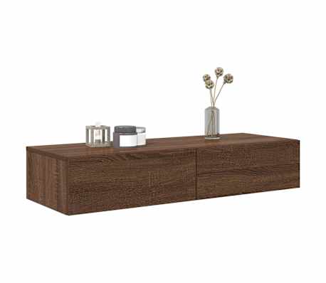 vidaXL Wall Shelf with Drawers Brown Oak 100x36x19 cm Engineered Wood