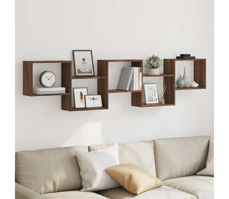 vidaXL Wall Cube Shelf 5 Compartments Brown Oak Engineered Wood