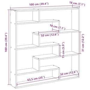 Nástěnná police 7 přihrádek hnědý dub kompozitní dřevo - obrázek 10