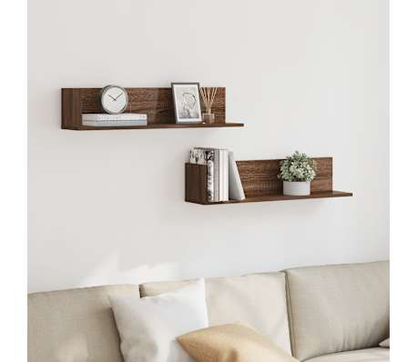 vidaXL Rafturi perete 2 buc. stejar maro 75x16,5x16,5cm lemn prelucrat