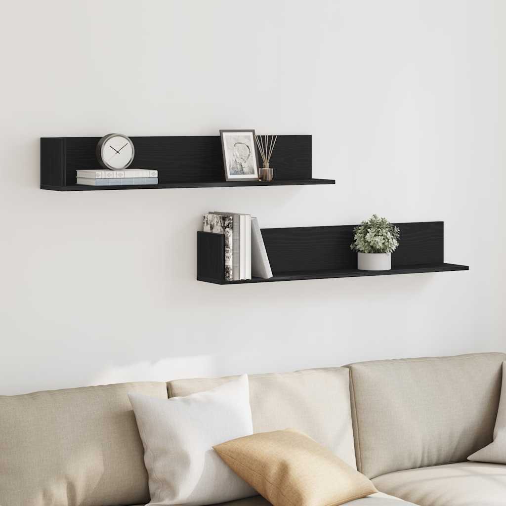 vidaXL Wandschappen 2 st 100x16,5x16,5 cm bewerkt hout zwart, foto 2